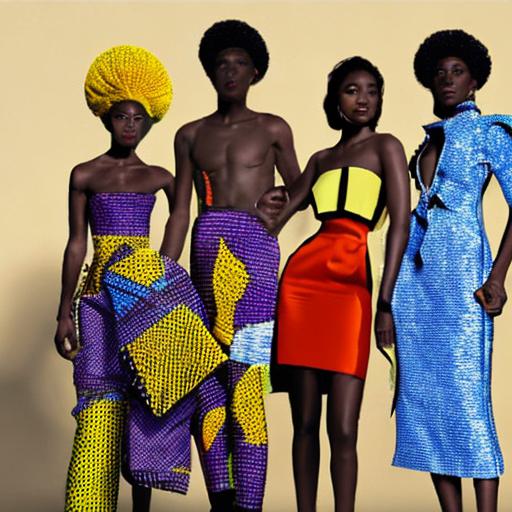 4 African models wearing traditional African inspired outfits