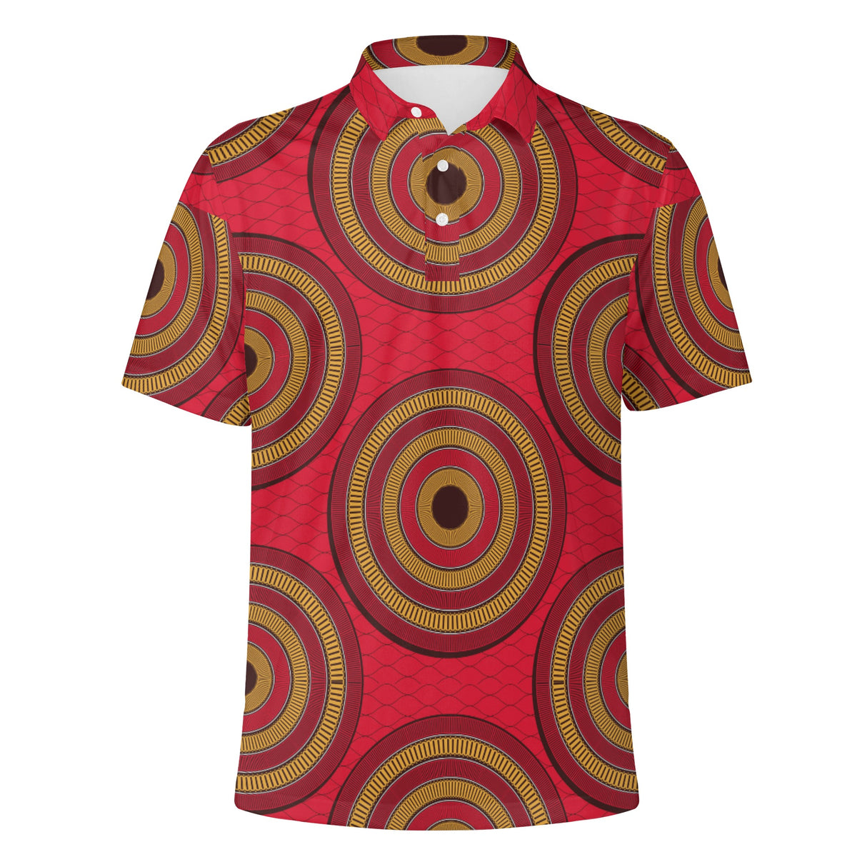 Brown Polo Shirt with African Ankara prints in vibrant colors Sumbu_African_Prints_and_Designs
