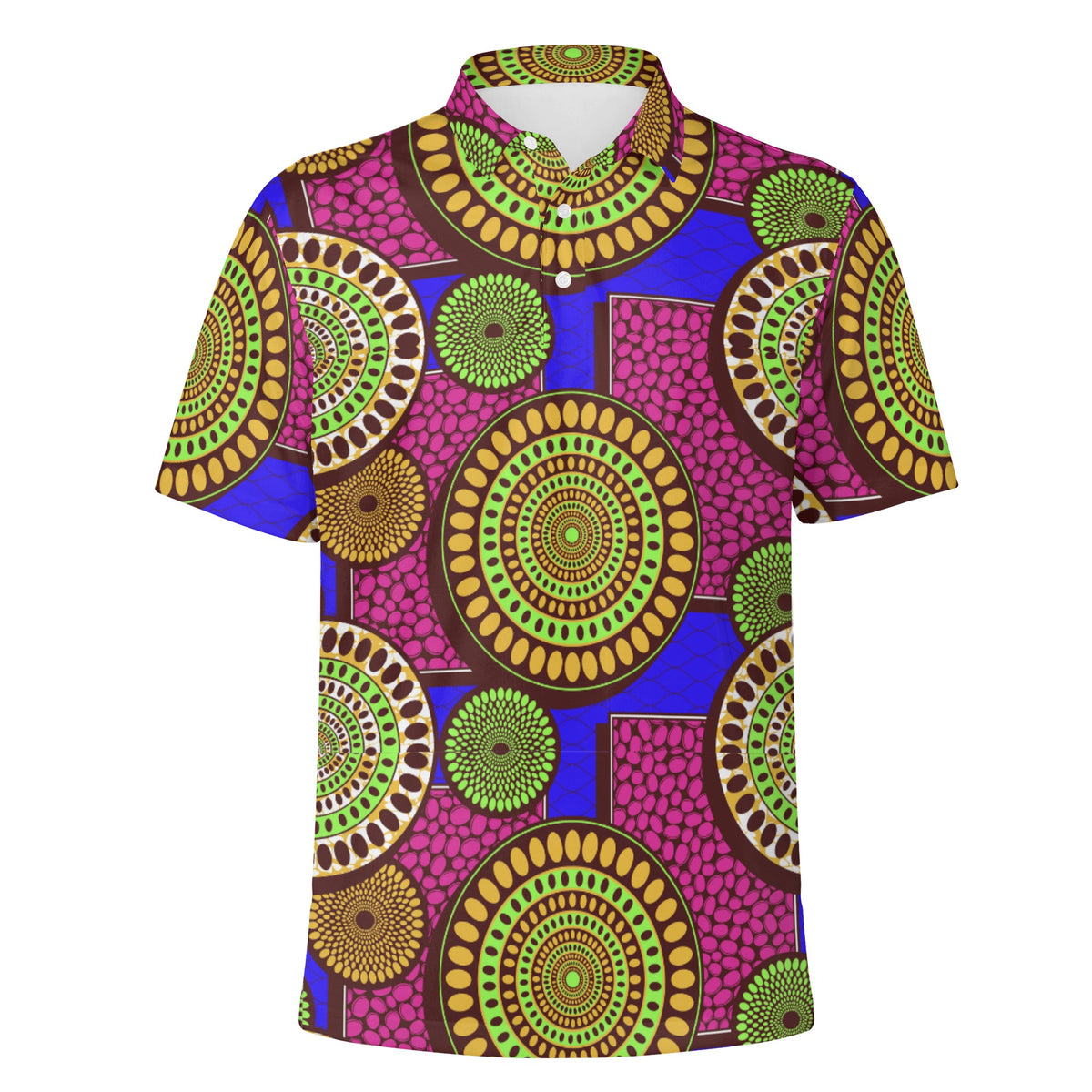 Dark Khaki Polo Shirt with African Ankara prints in vibrant colors Sumbu_African_Prints_and_Designs