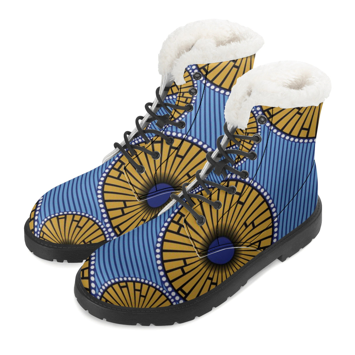 Gray Men's Faux Fur Leather Boots in Beautiful African Ankara Prints with vibrant colors Sumbu African Ankara Prints and Designs