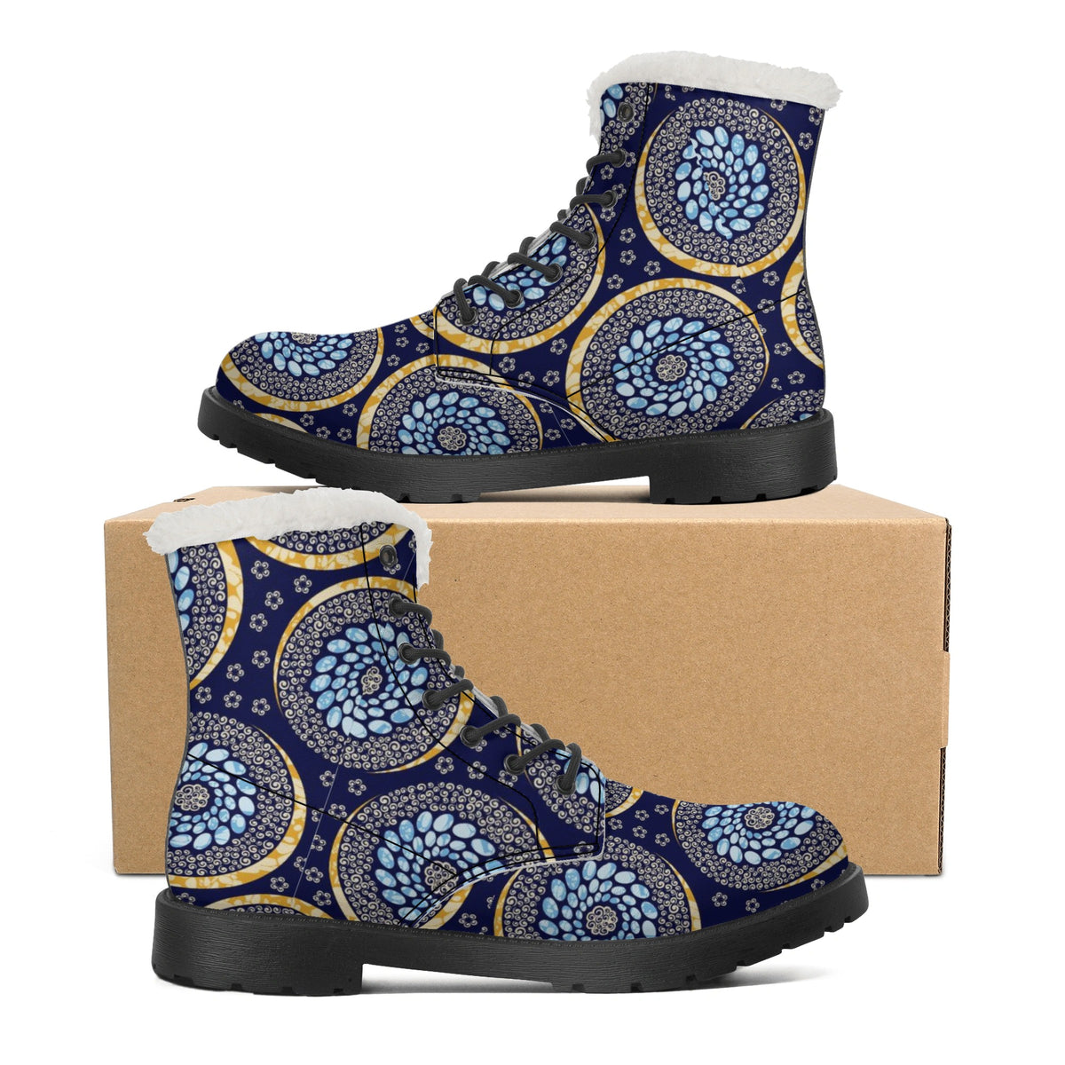 Rosy Brown Men's Faux Fur Leather Boots in Beautiful African Ankara Prints with vibrant colors Sumbu African Ankara Prints and Designs