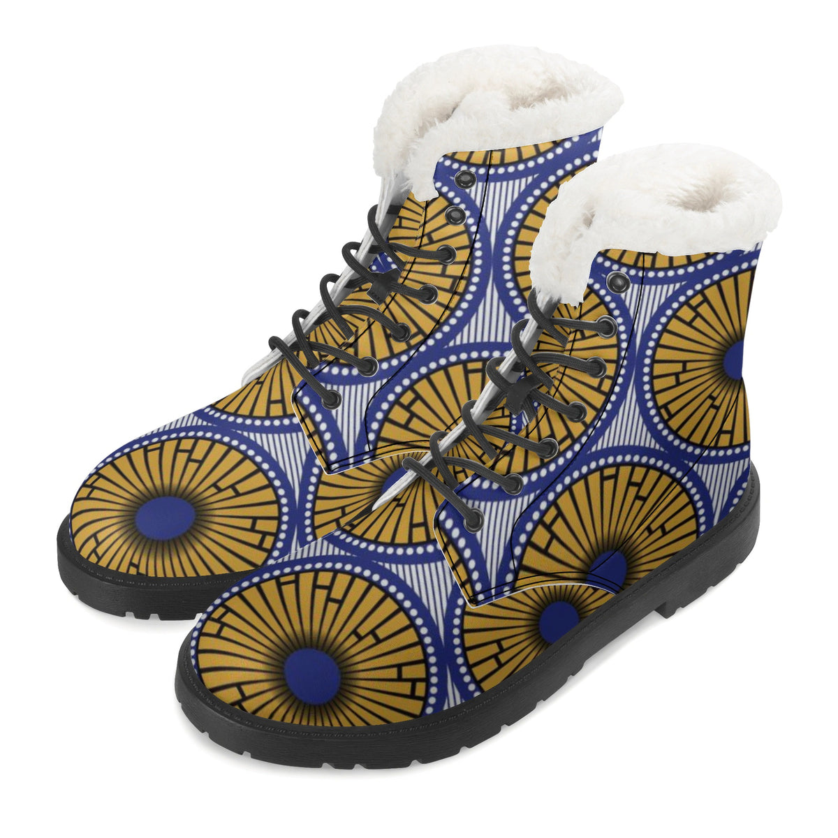 Dark Slate Gray Men's Faux Fur Leather Boots in Beautiful African Ankara Prints with vibrant colors Sumbu African Ankara Prints and Designs