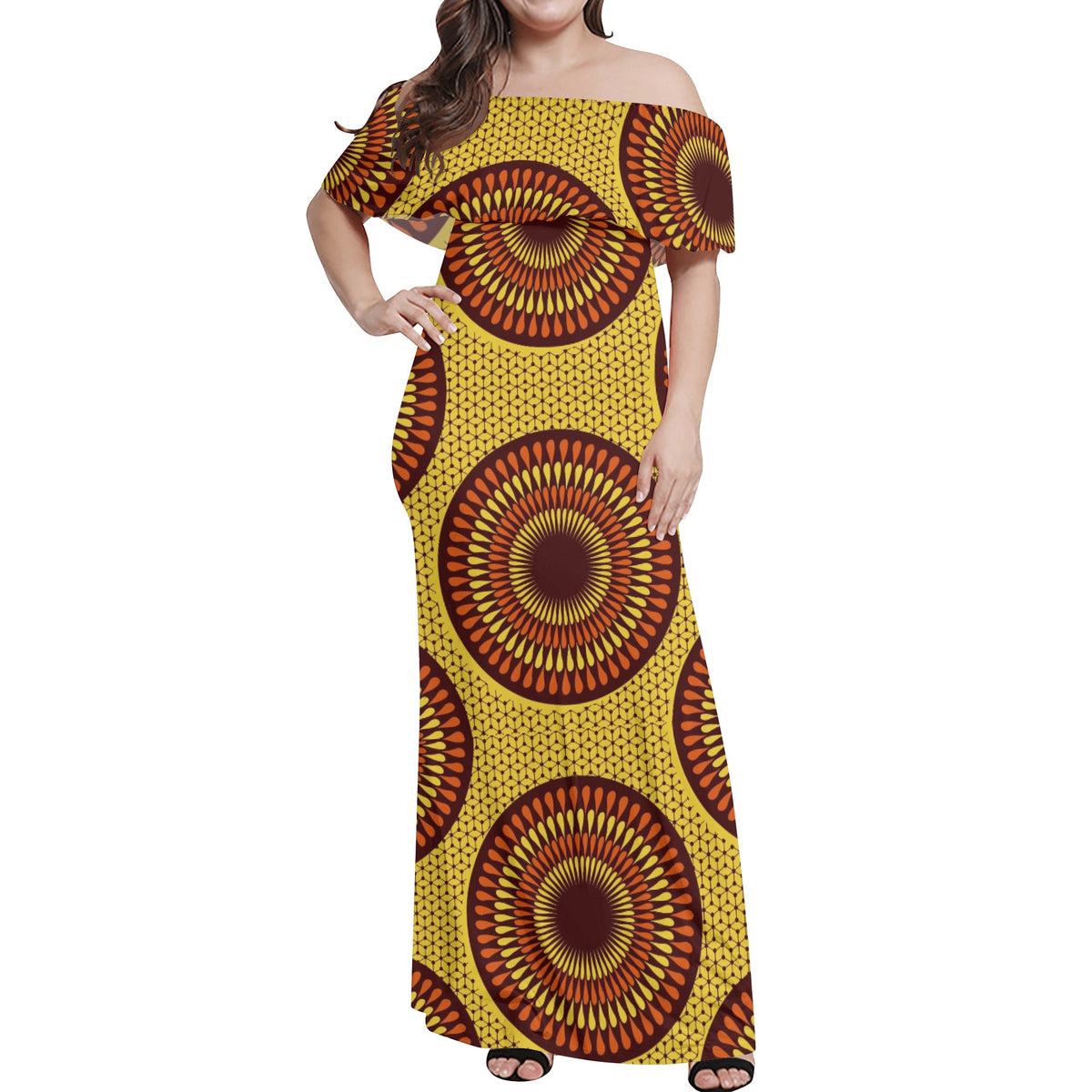 Women's Off-shoulder Long Dress Sumbu African Ankara Prints and Designs