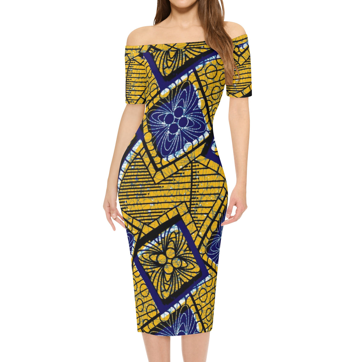Women's Off The Shoulder Office Lady Dress Sumbu African Ankara Prints and Designs