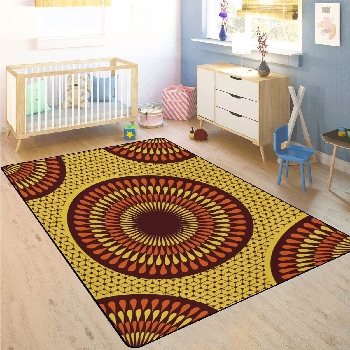 Living Room Carpet Rug in African Ankara Prints Pop