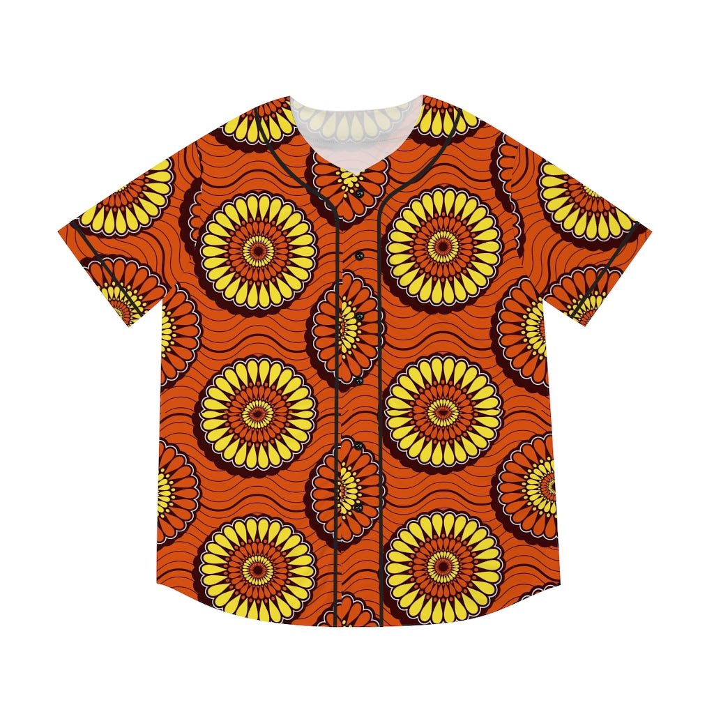Black Men's Baseball Jersey with African Ankara prints in vibrant colors All Over Prints Sumbu_African_Prints_and_Designs