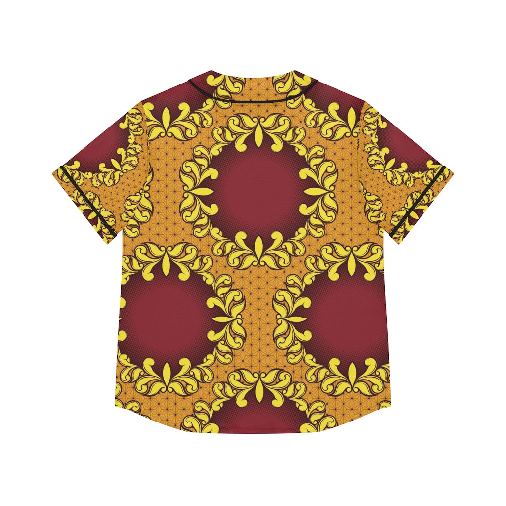 Saddle Brown Women's Baseball Jersey with African Ankara prints in vibrant colors All Over Prints Sumbu_African_Prints_and_Designs