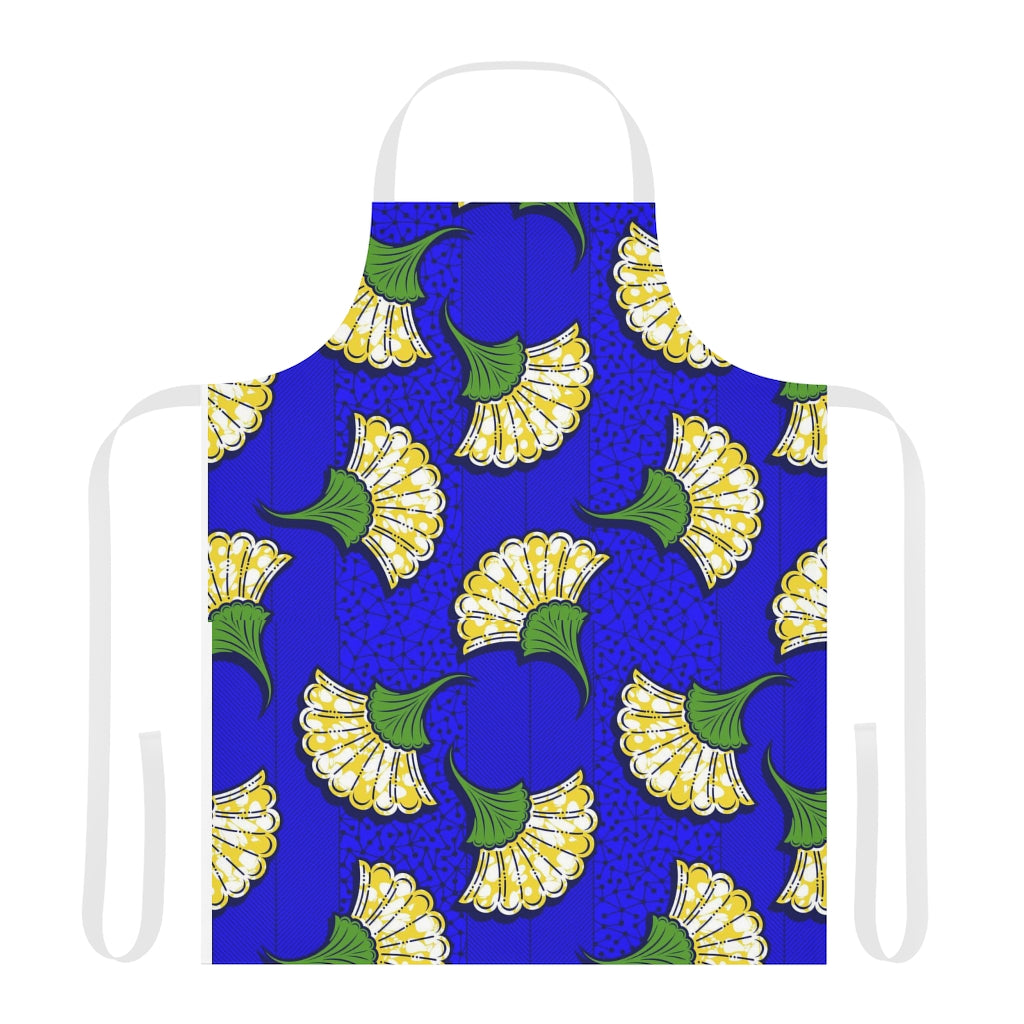 Medium Blue Apron with African Ankara prints in vibrant colors Sumbu_African_Prints_and_Designs
