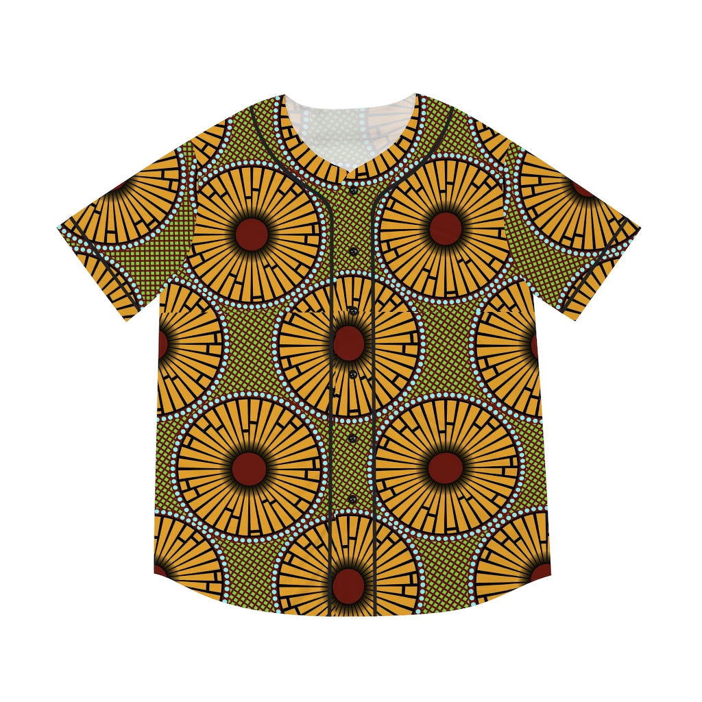 Goldenrod Men's Baseball Jersey with African Ankara prints in vibrant colors All Over Prints Printify