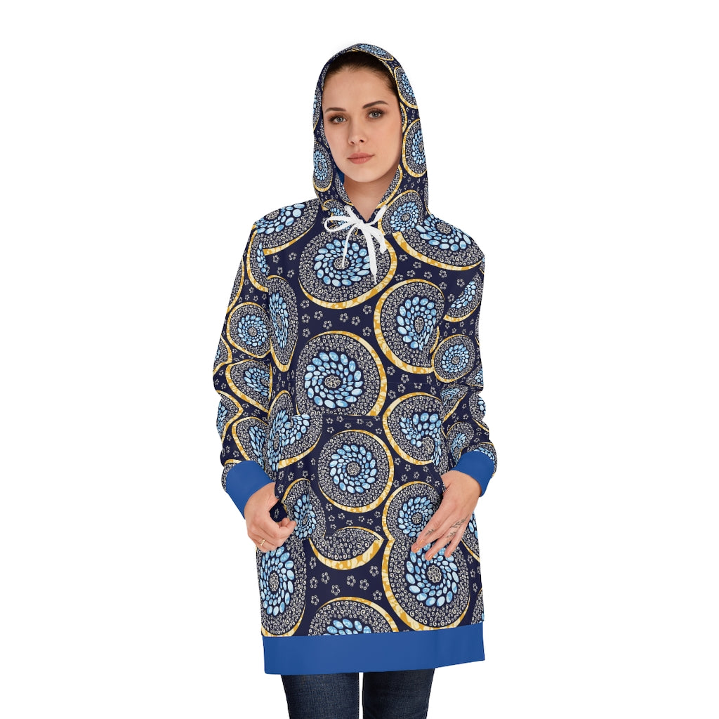 Tan Women's Dress Hoodie with African Ankara prints in vibrant colors All Over Prints Sumbu_African_Prints_and_Designs