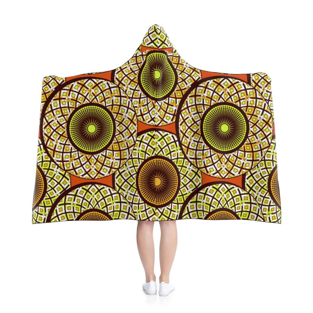 Dark Khaki Hooded Blanket with African Ankara prints in vibrant colors All Over Prints Sumbu_African_Prints_and_Designs
