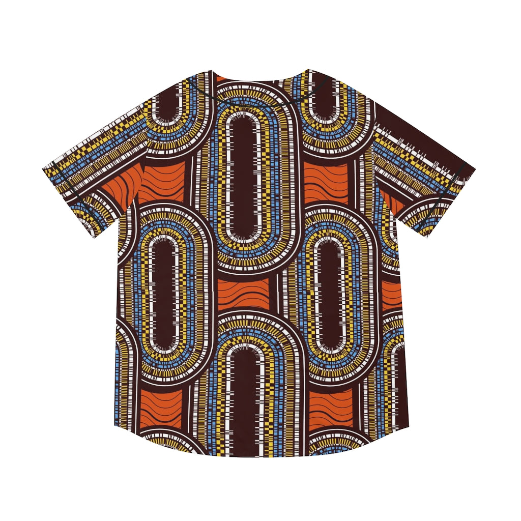 Tan Men's Baseball Jersey with African Ankara prints in vibrant colors All Over Prints Sumbu_African_Prints_and_Designs