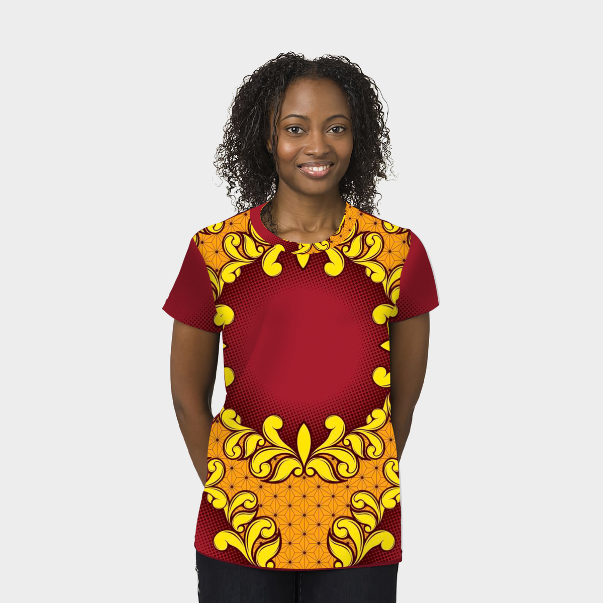 Lavender Women's Athletic T-shirt with African Ankara prints in vibrant colors and patterns Sumbu_African_Prints_and_Designs