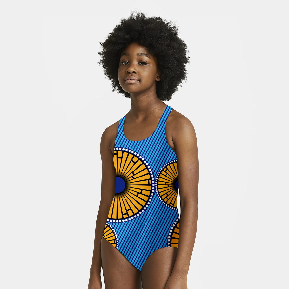 White Smoke One-Piece Swimsuit with African Ankara prints in vibrant colors Sumbu_African_Prints_and_Designs