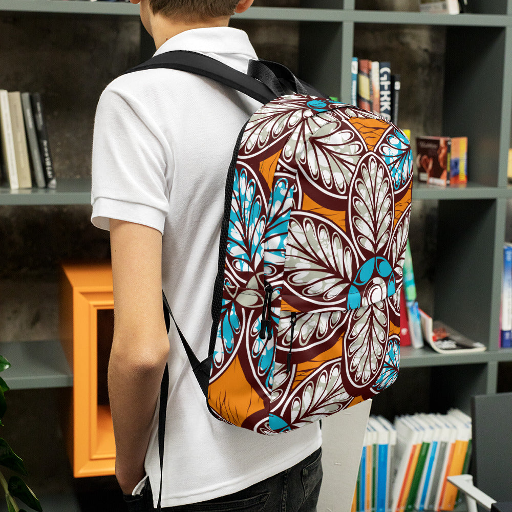 Gray Backpack  with African Ankara prints in vibrant colors Sumbu_African_Prints_and_Designs