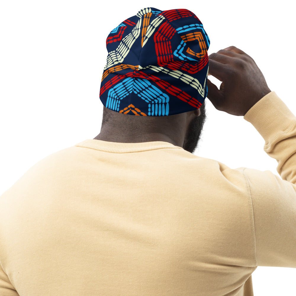 All-Over Print Beanie with African fabric prints and patterns Sumbu_African_Prints_and_Designs