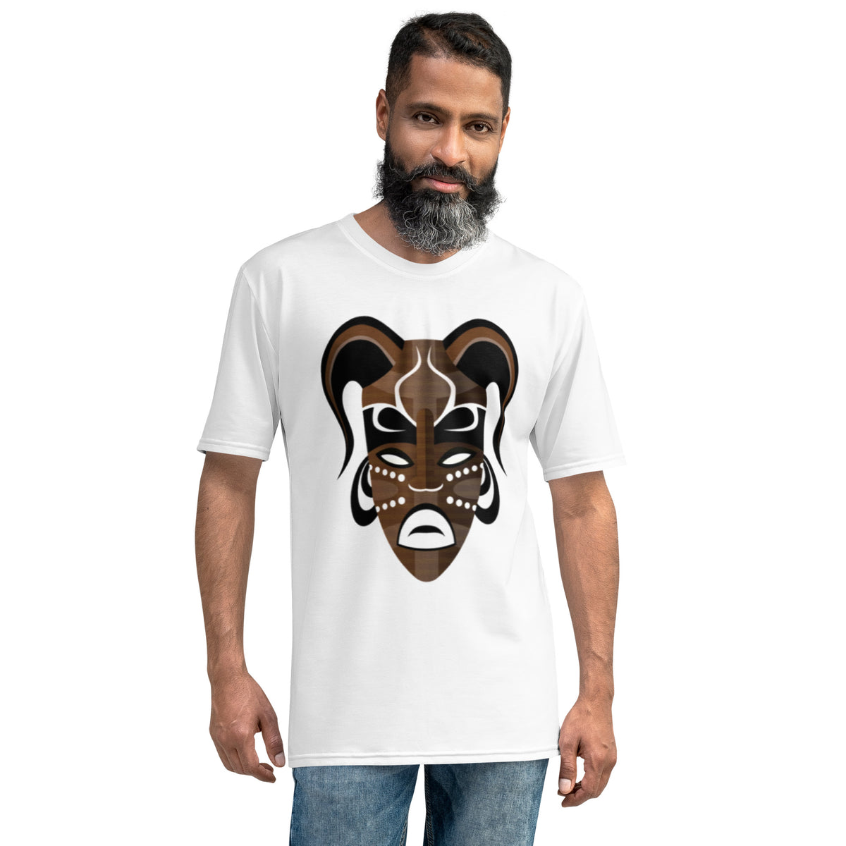 Dark Slate Gray Men's t-shirt with African mask Sumbu_African_Prints_and_Designs