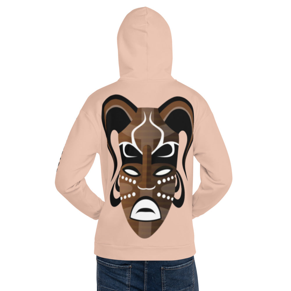 Light Pink Unisex Hoodie with African Masquerade on back Sumbu_African_Prints_and_Designs