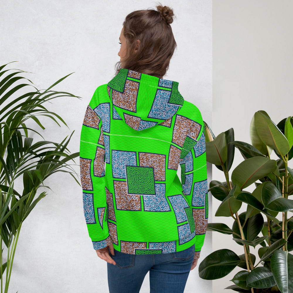 Forest Green Women's Hoodie with African Ankara prints in vibrant colors Sumbu_African_Prints_and_Designs