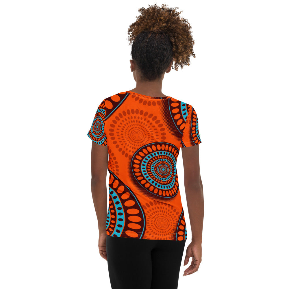 All-Over Print Women's Athletic T-shirt with African fabric prints and patterns Sumbu_African_Prints_and_Designs