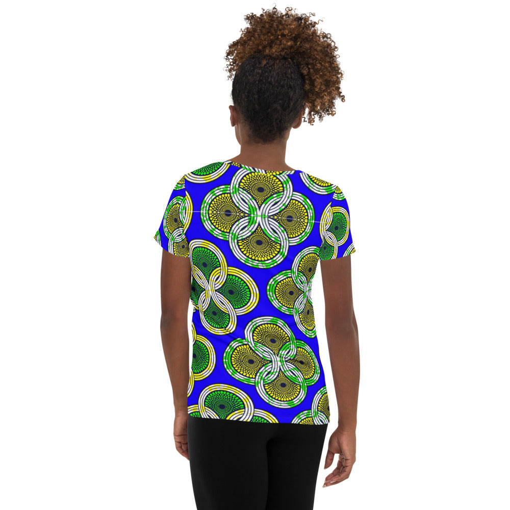 Dark Slate Gray Women's Athletic T-shirt with African Ankara prints in vibrant colors Sumbu_African_Prints_and_Designs