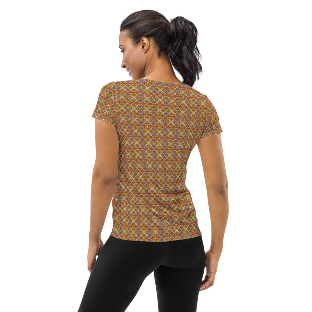Sienna Women's Athletic T-shirt with African Ankara prints in vibrant colors and patterns Sumbu_African_Prints_and_Designs