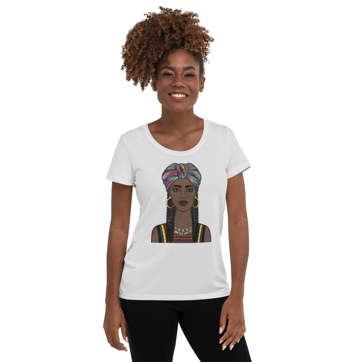 Light Gray Women's Athletic T-shirt   Queen Nefertiti Edition Sumbu_African_Prints_and_Designs