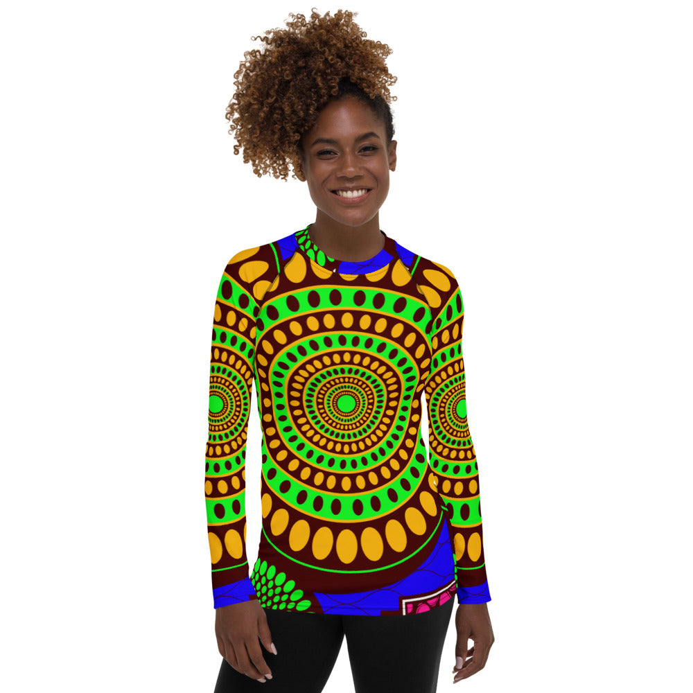 Goldenrod Women's Rash Guard with African Ankara prints in vibrant colors Sumbu_African_Prints_and_Designs