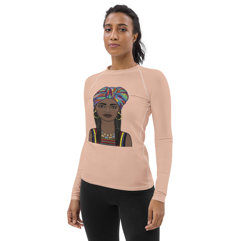 Tan Women's Rash Guard Queen Nefertiti Edition Sumbu_African_Prints_and_Designs