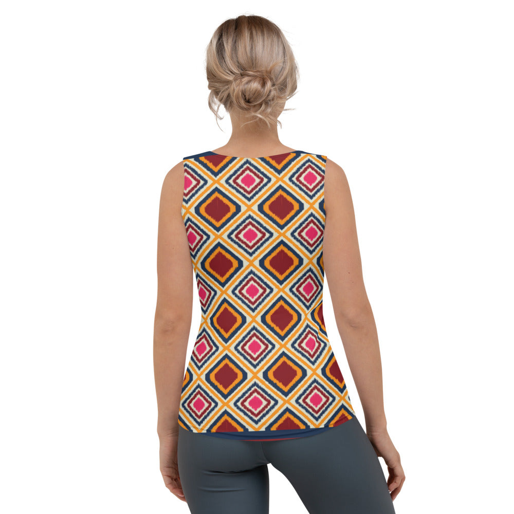 Rosy Brown Tank Top with African Ankara prints in vibrant colors Sumbu_African_Prints_and_Designs