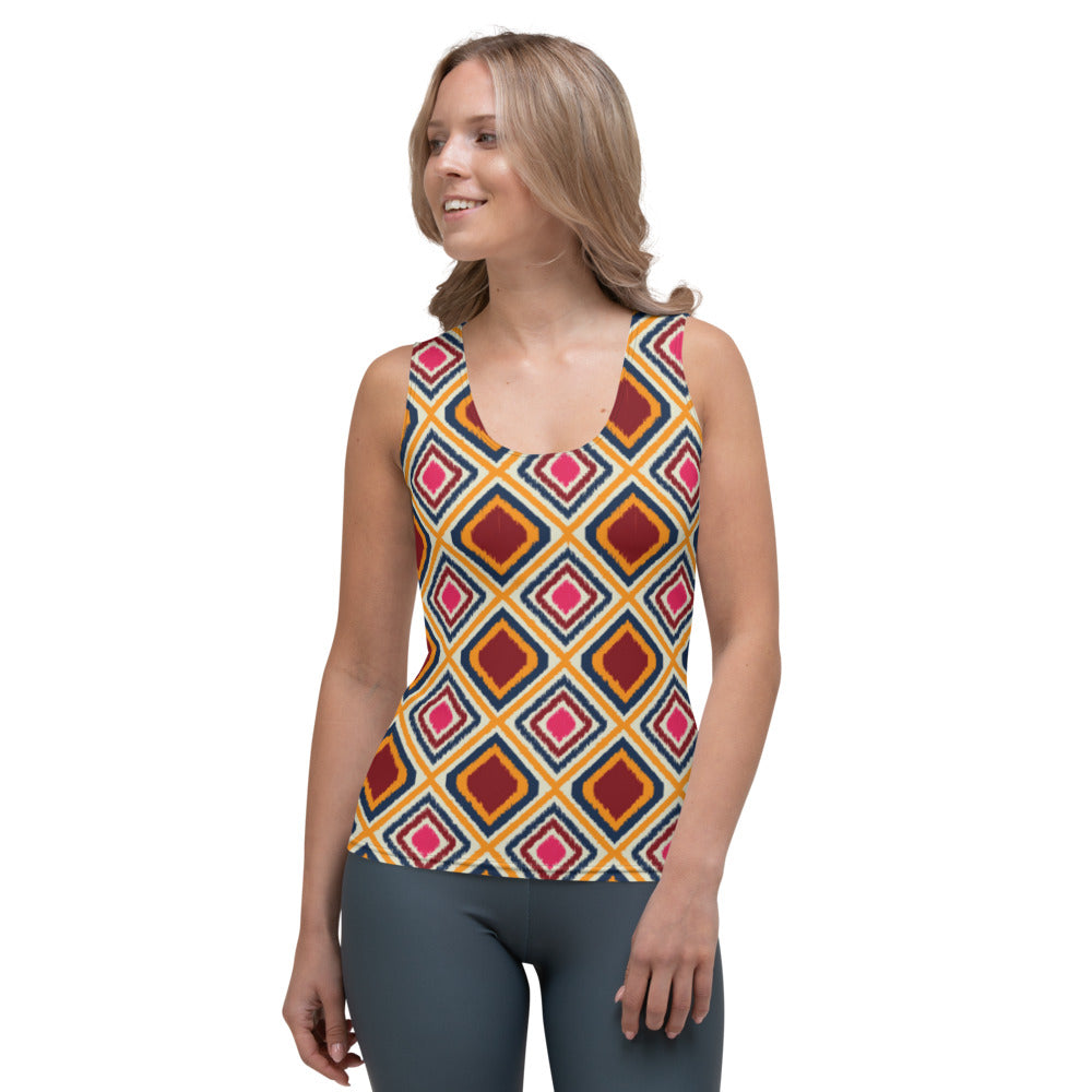 Rosy Brown Tank Top with African Ankara prints in vibrant colors Sumbu_African_Prints_and_Designs