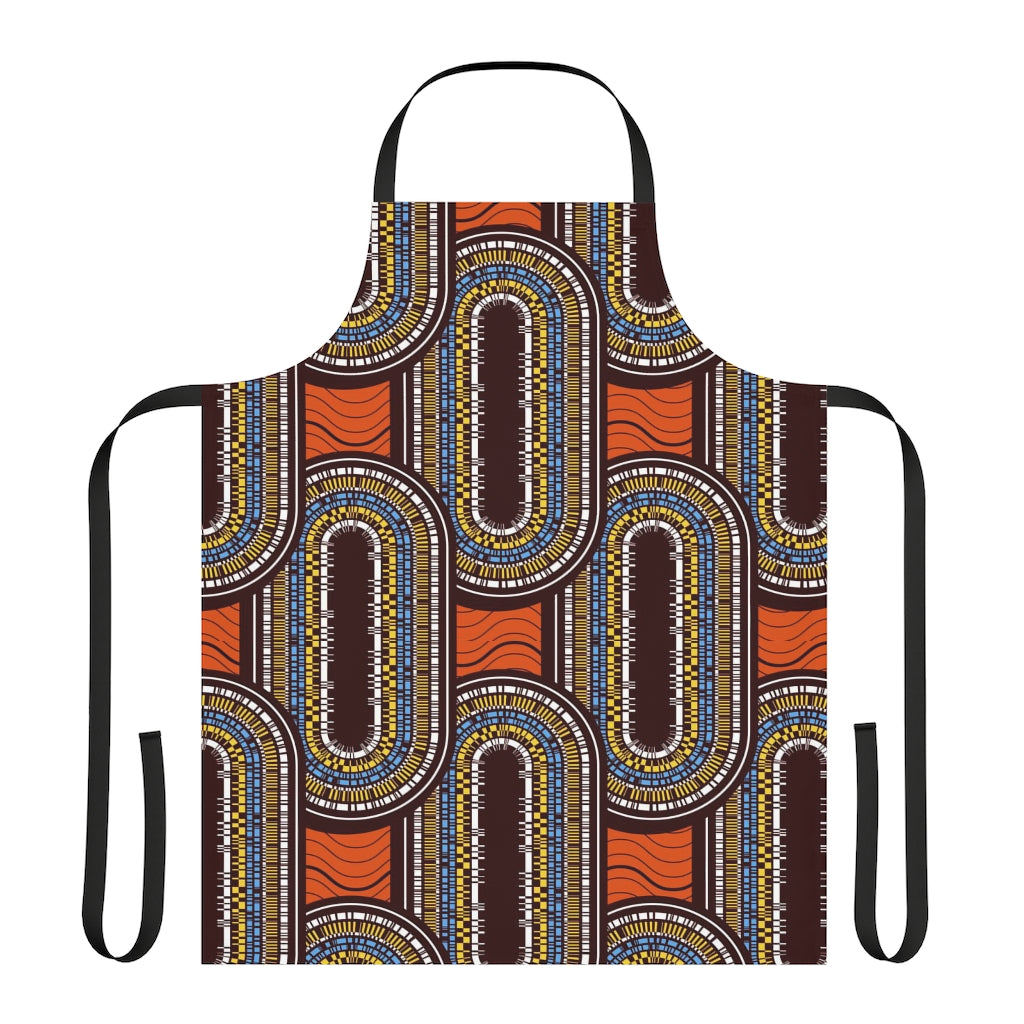 Tan Apron with African Ankara prints in vibrant colors Sumbu_African_Prints_and_Designs