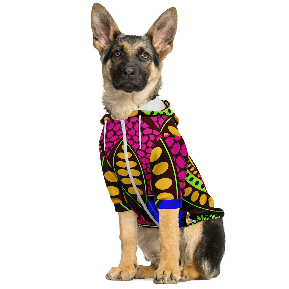 Dark Khaki Dog zip up hoodie with African Ankara prints Fashion Dog Zip-Up Hoodie - AOP Sumbu_African_Prints_and_Designs