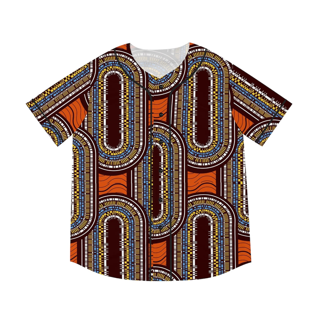 Tan Men's Baseball Jersey with African Ankara prints in vibrant colors All Over Prints Sumbu_African_Prints_and_Designs
