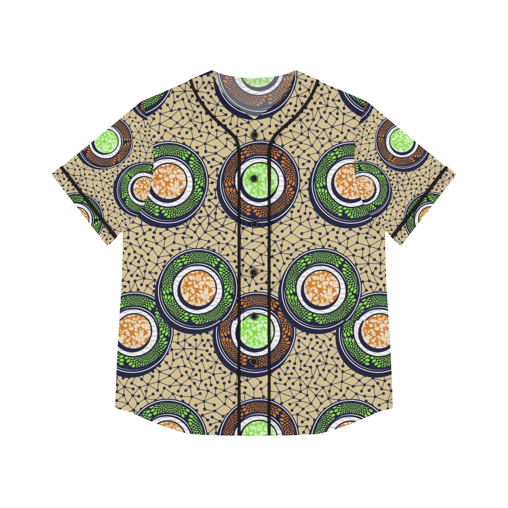 Tan Women's Baseball Jersey with African Ankara prints in vibrant colors All Over Prints Sumbu_African_Prints_and_Designs