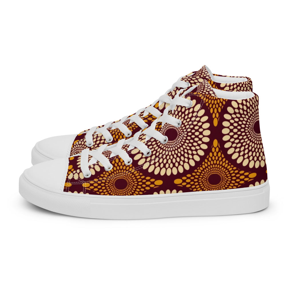 Dark Red Men’s high top canvas shoes With African prints, patterns and designs Sumbu_African_Prints_and_Designs