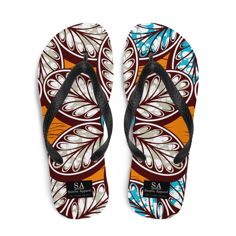 Dark Slate Gray Flip-Flops with African Ankara prints in vibrant colors Sumbu_African_Prints_and_Designs