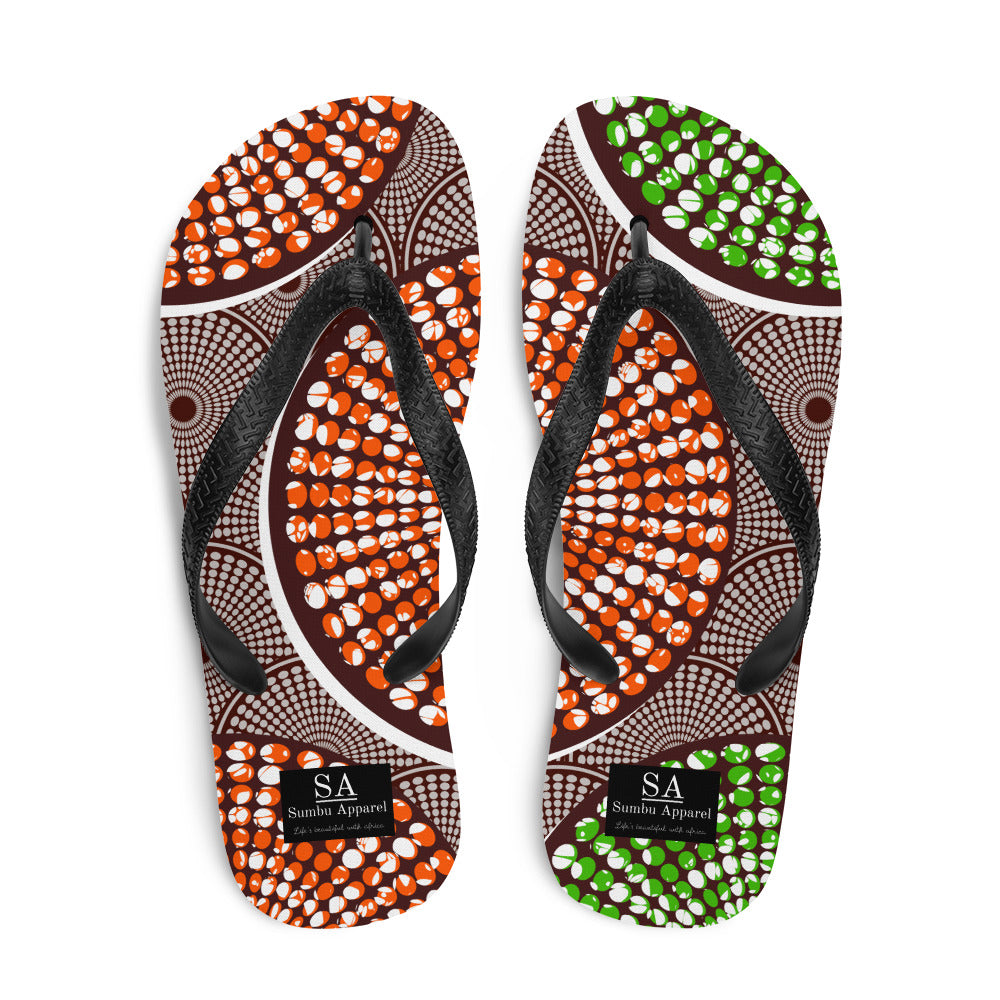 Tan Flip-Flops with African Ankara prints in vibrant colors Sumbu_African_Prints_and_Designs