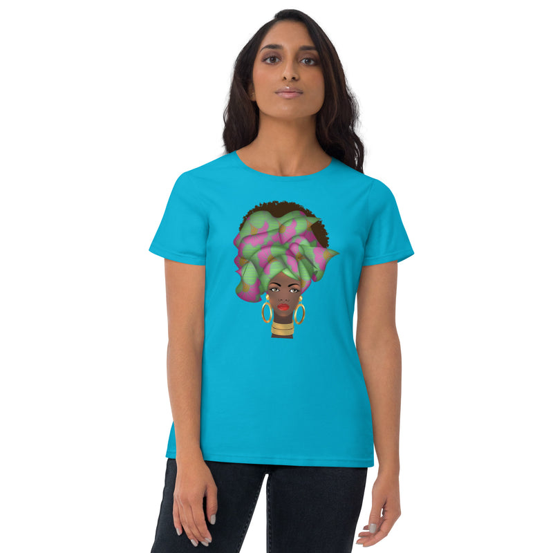 Light Sea Green Women's short sleeve t-shirt Queen Nefertiti Edition Sumbu_African_Prints_and_Designs
