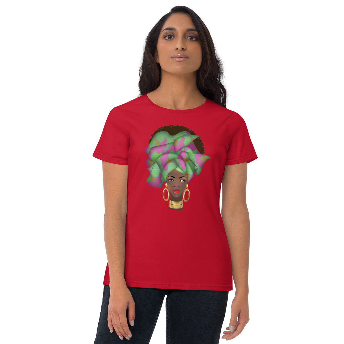 Brown Women's short sleeve t-shirt Queen Nefertiti Edition Sumbu_African_Prints_and_Designs