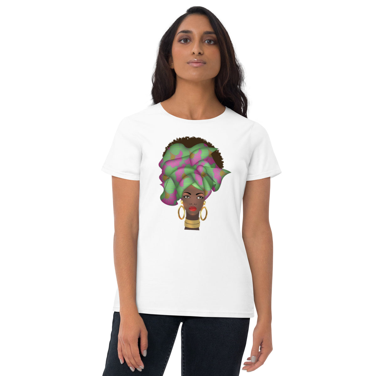 Black Women's short sleeve t-shirt Queen Nefertiti Edition Sumbu_African_Prints_and_Designs